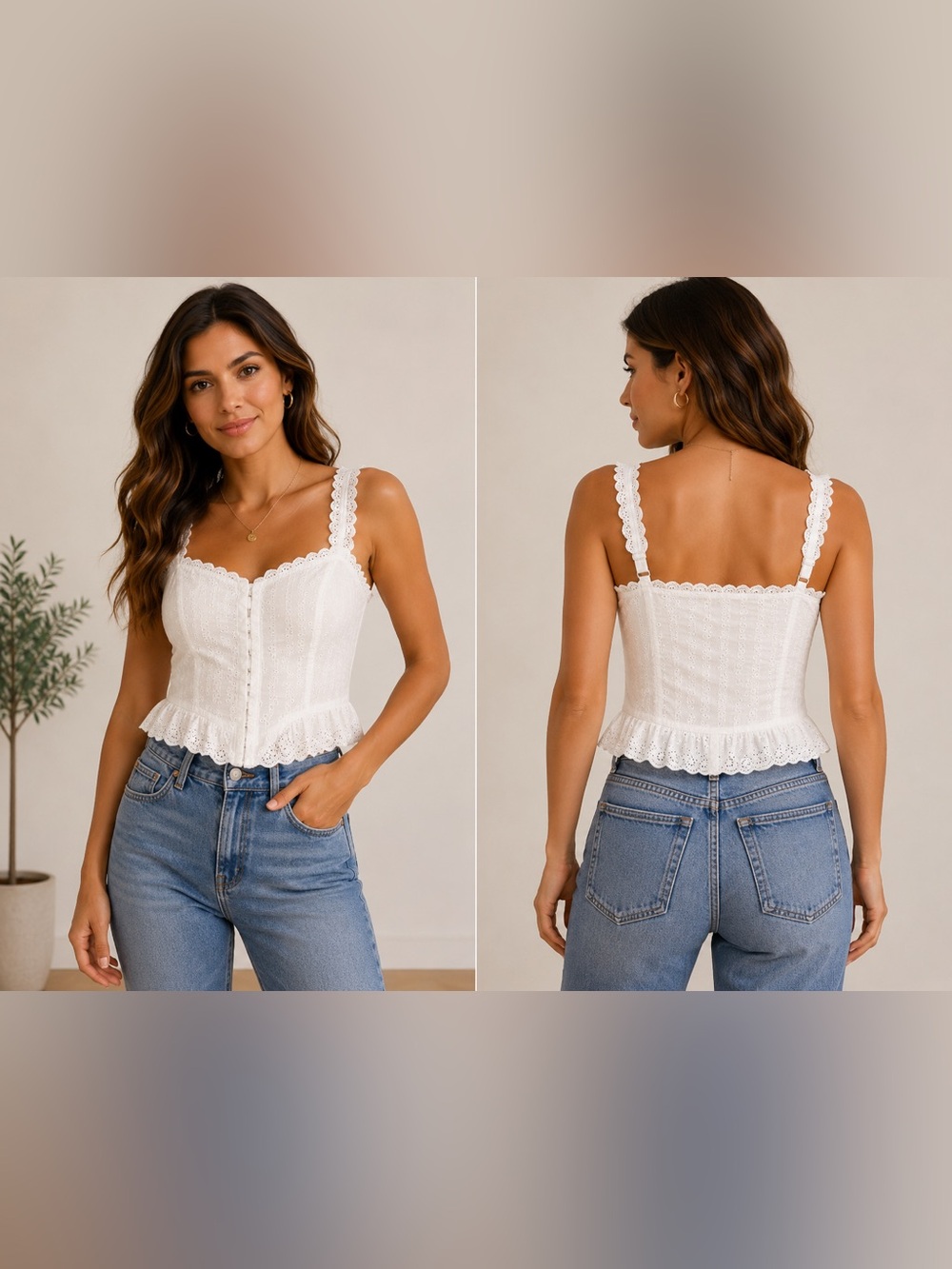 All in Favor White Eyelet Peplum Corset Camisole